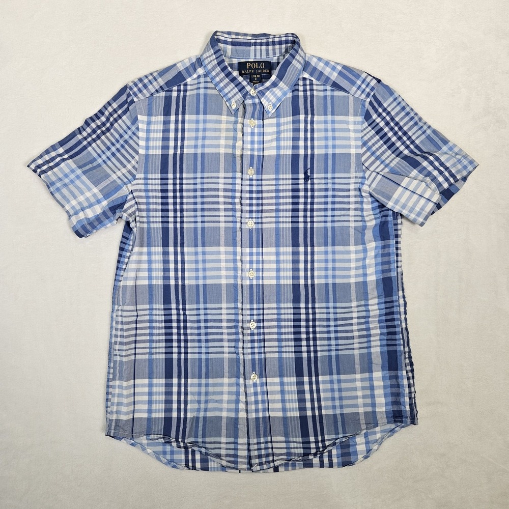 Polo Ralph‎ Lauren Boys Performance Blue Plaid Shirt Size L 14-16 Preppy Casual